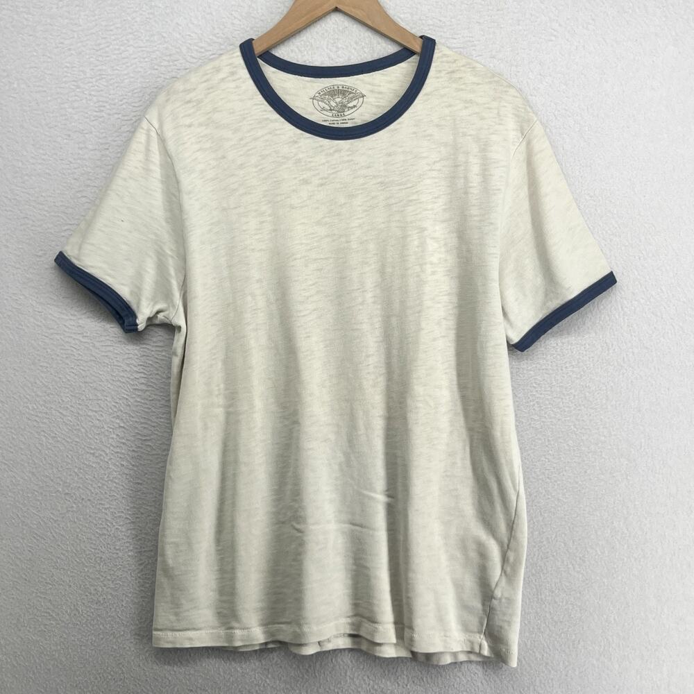 J.CREW Shirt Mens L Wallace & Barnes Ringer Slub Jersey Cotton Off White